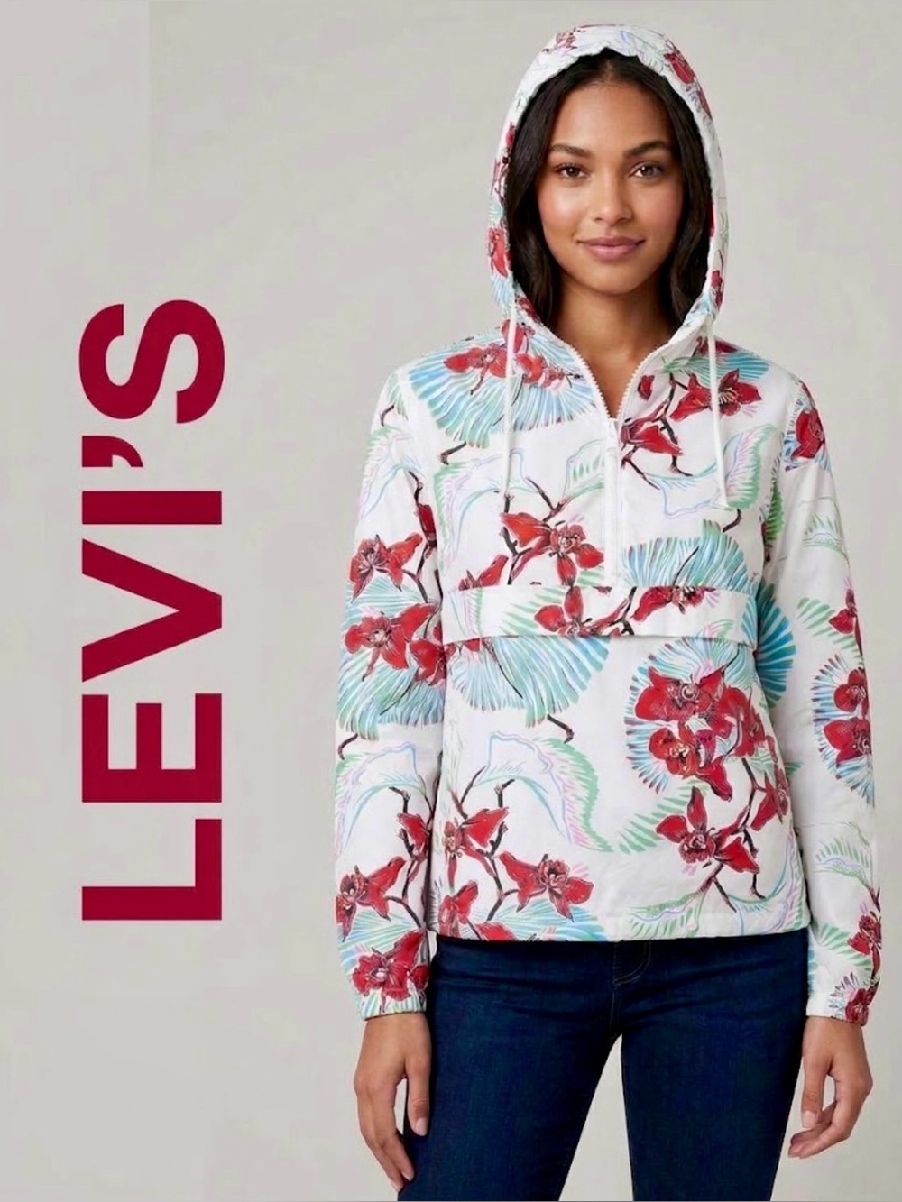 Levi's Women's Floral Hooded Half-Zip Windbreaker Jacket – Tropical Anorak